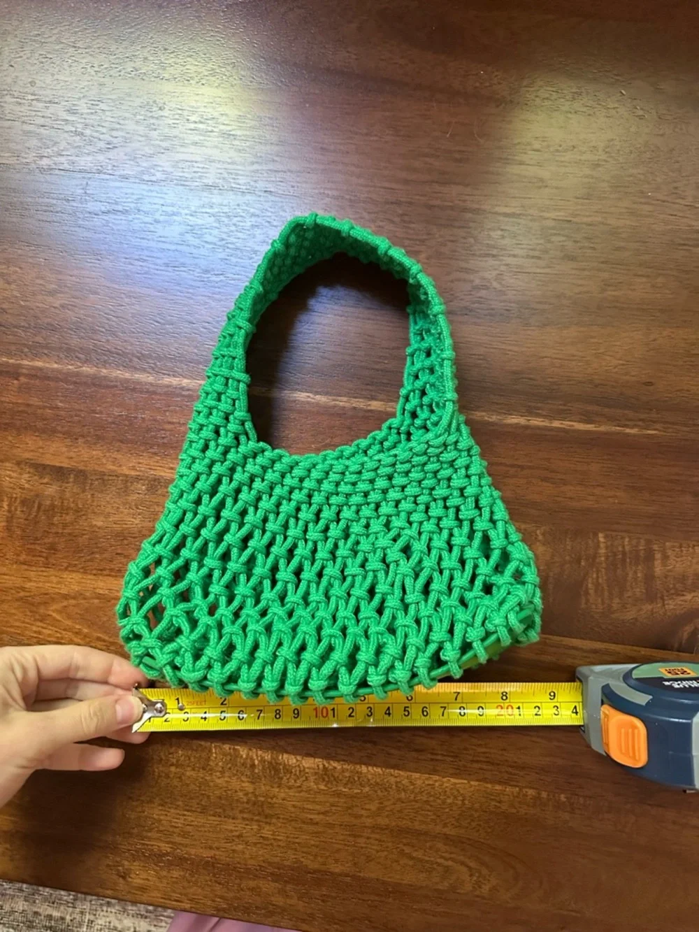 Mini Hand-Knit Green Crochet Market Tote
